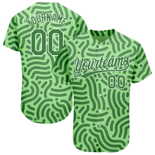 Custom Neon Green Kelly Green-White 3D Pattern Design Authentic Baseball Jersey - Sky-Custom