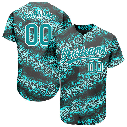 Custom Teal Teal-Black 3D Pattern Design Authentic Baseball Jersey - Sky-Custom
