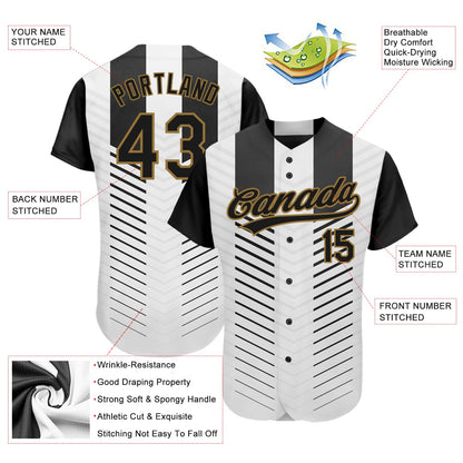 Custom White Black-Old Gold 3D Pattern Design Authentic Baseball Jersey - Sky-Custom