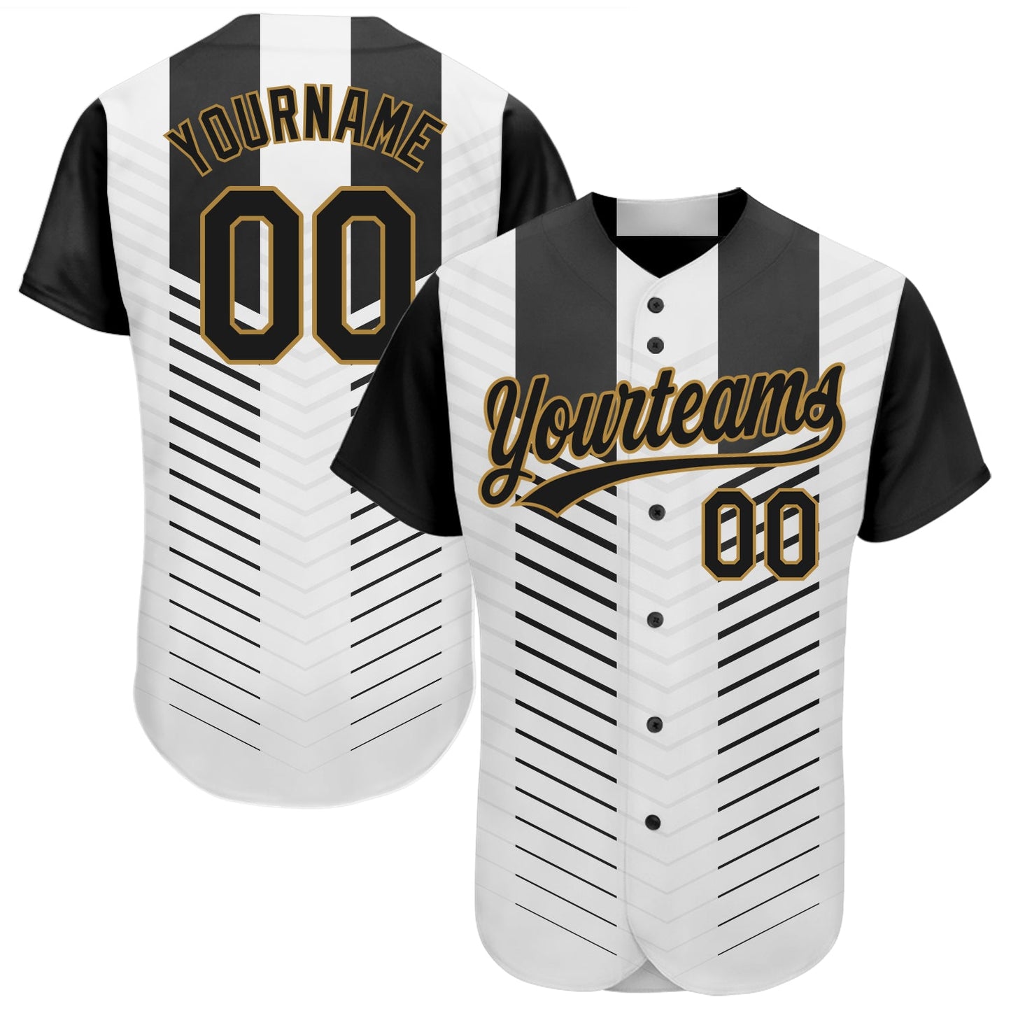 Custom White Black-Old Gold 3D Pattern Design Authentic Baseball Jersey - Sky-Custom