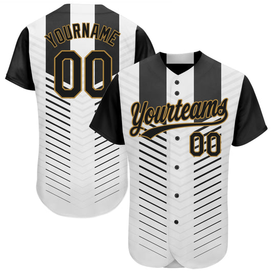 Custom White Black-Old Gold 3D Pattern Design Authentic Baseball Jersey - Sky-Custom