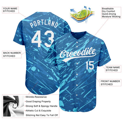 Custom Royal White-Light Blue 3D Pattern Design Authentic Baseball Jersey - Sky-Custom