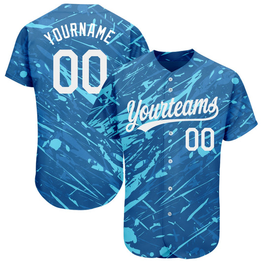 Custom Royal White-Light Blue 3D Pattern Design Authentic Baseball Jersey - Sky-Custom