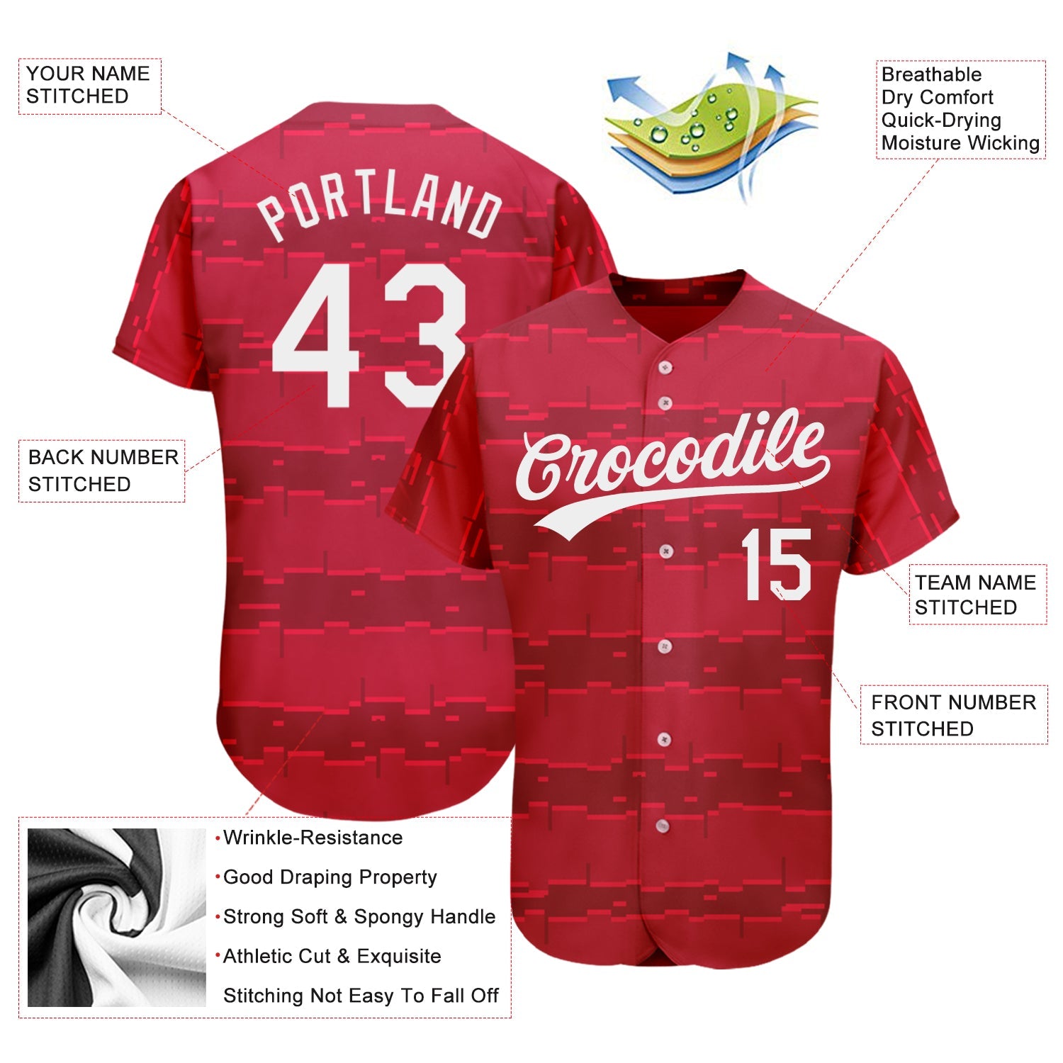 Custom Red White 3D Pattern Design Authentic Baseball Jersey - Sky-Custom