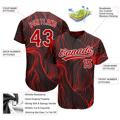 Custom Black Red-White 3D Pattern Design Authentic Baseball Jersey - Sky-Custom