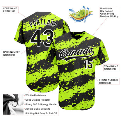 Custom Neon Green Black-White 3D Pattern Design Authentic Baseball Jersey - Sky-Custom