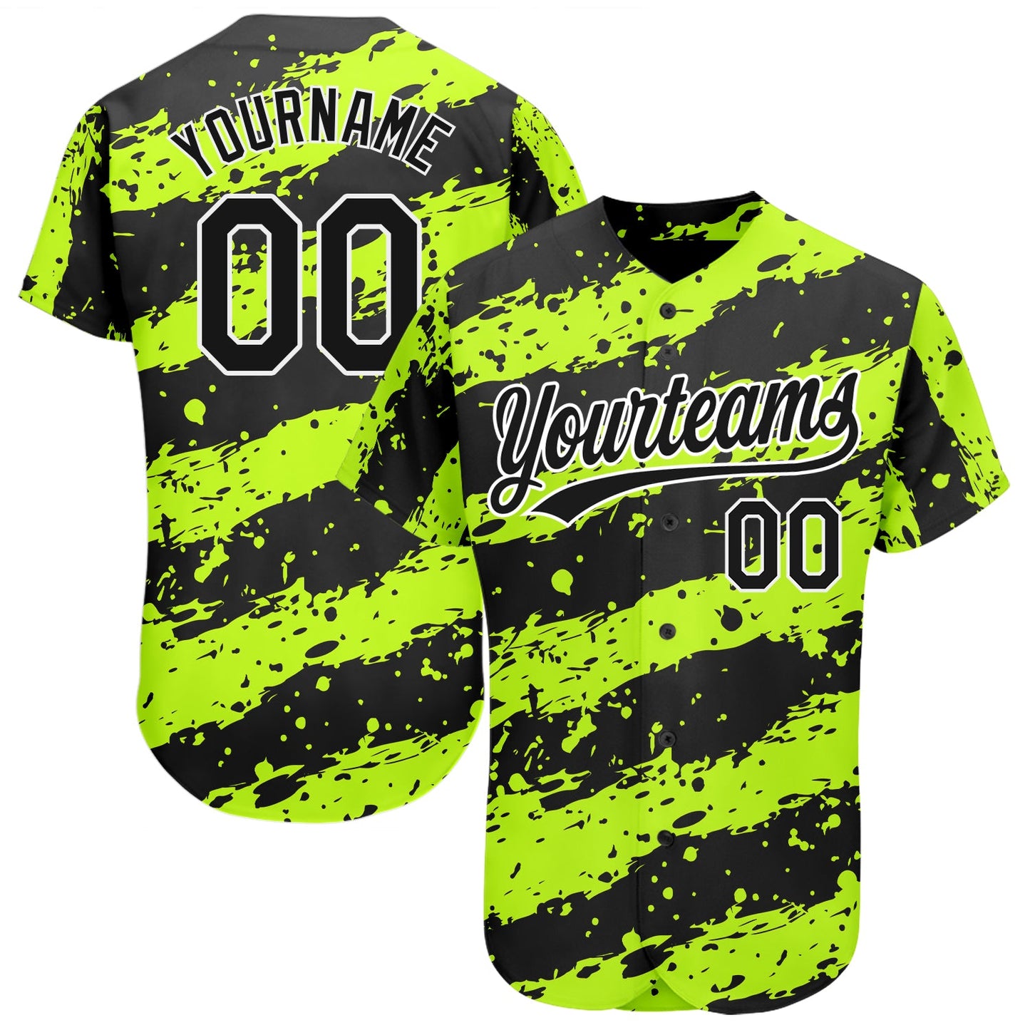 Custom Neon Green Black-White 3D Pattern Design Authentic Baseball Jersey - Sky-Custom