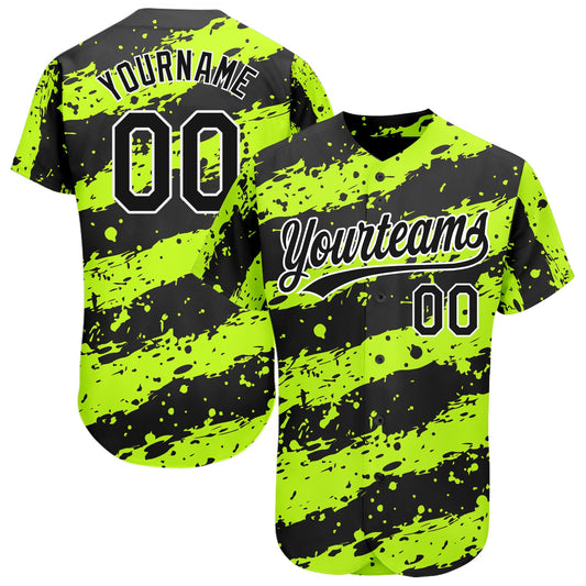Custom Neon Green Black-White 3D Pattern Design Authentic Baseball Jersey - Sky-Custom