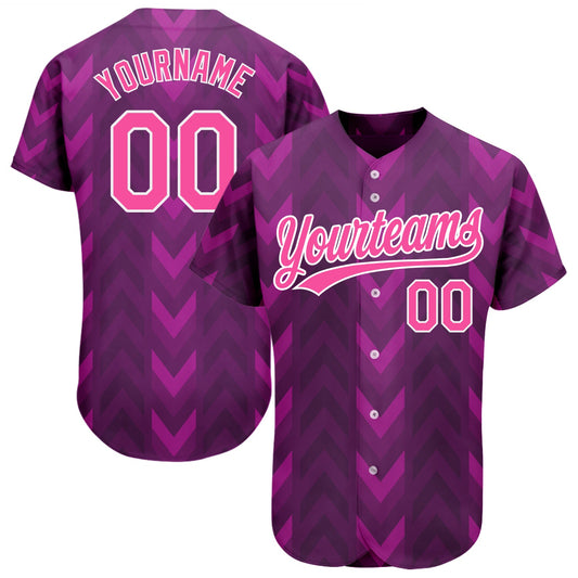 Custom Purple Pink-White 3D Pattern Design Authentic Baseball Jersey - Sky-Custom