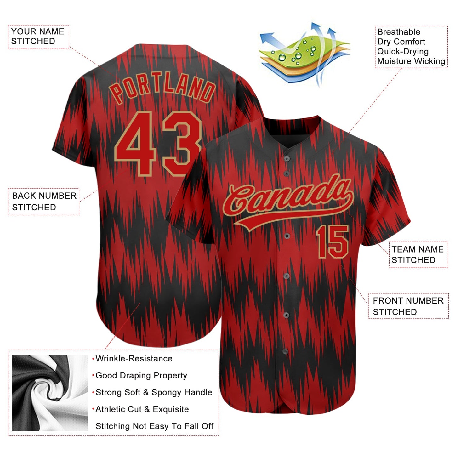Custom Red Red Old Gold-Black 3D Pattern Design Authentic Baseball Jersey - Sky-Custom