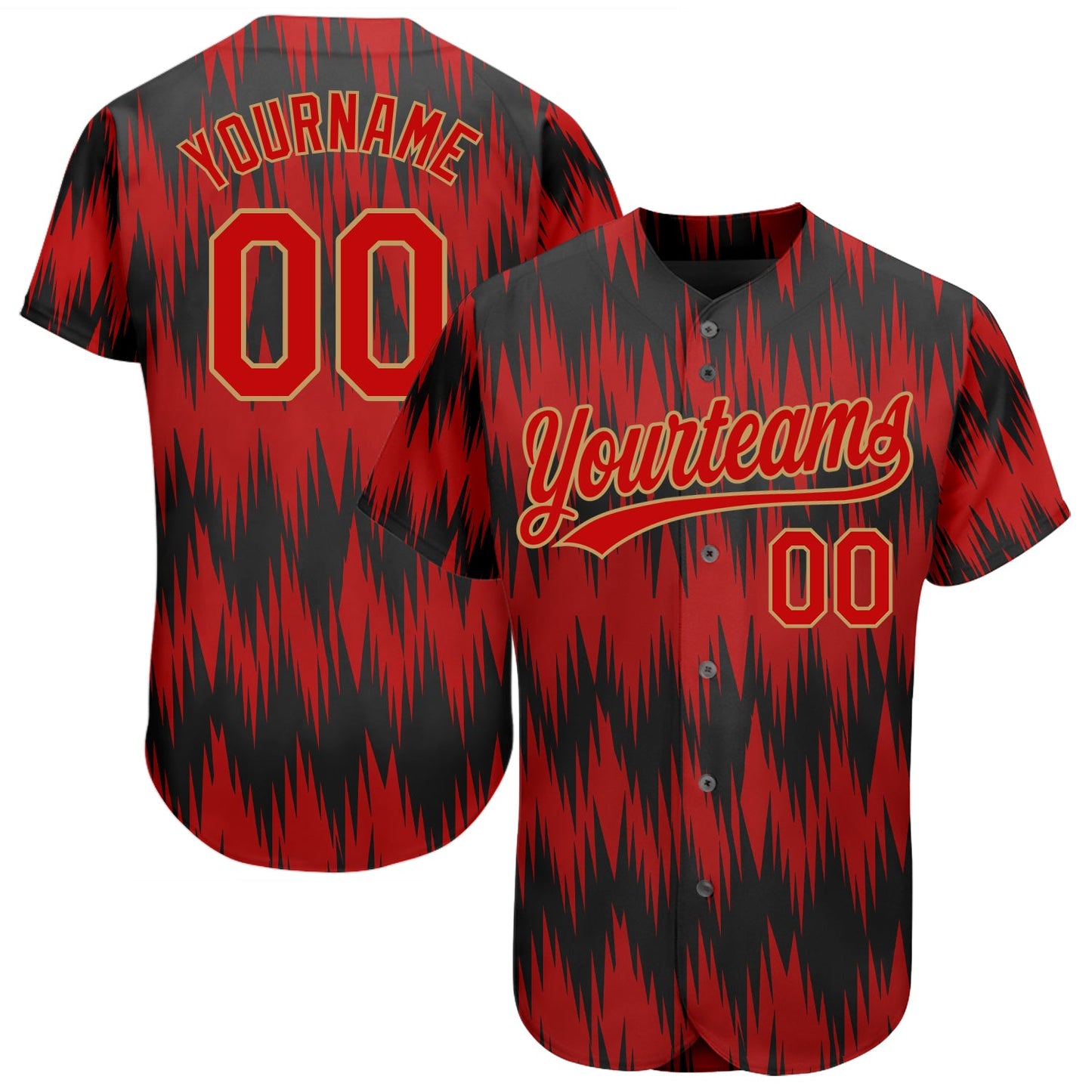 Custom Red Red Old Gold-Black 3D Pattern Design Authentic Baseball Jersey - Sky-Custom