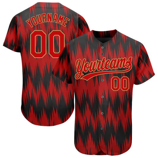 Custom Red Red Old Gold-Black 3D Pattern Design Authentic Baseball Jersey - Sky-Custom
