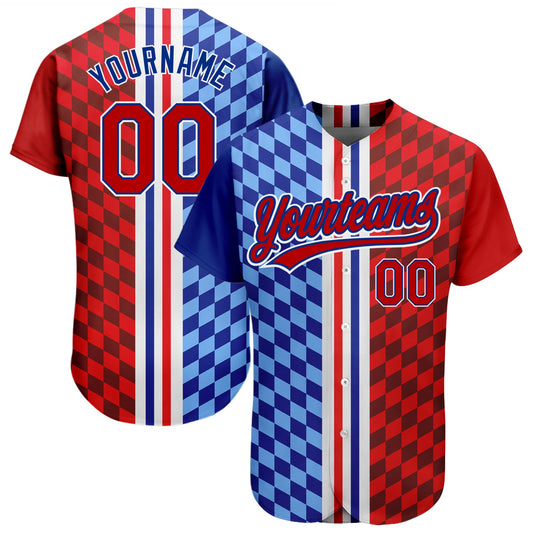 Custom Figure Red-Royal 3D Pattern Design Authentic Baseball Jersey - Sky-Custom