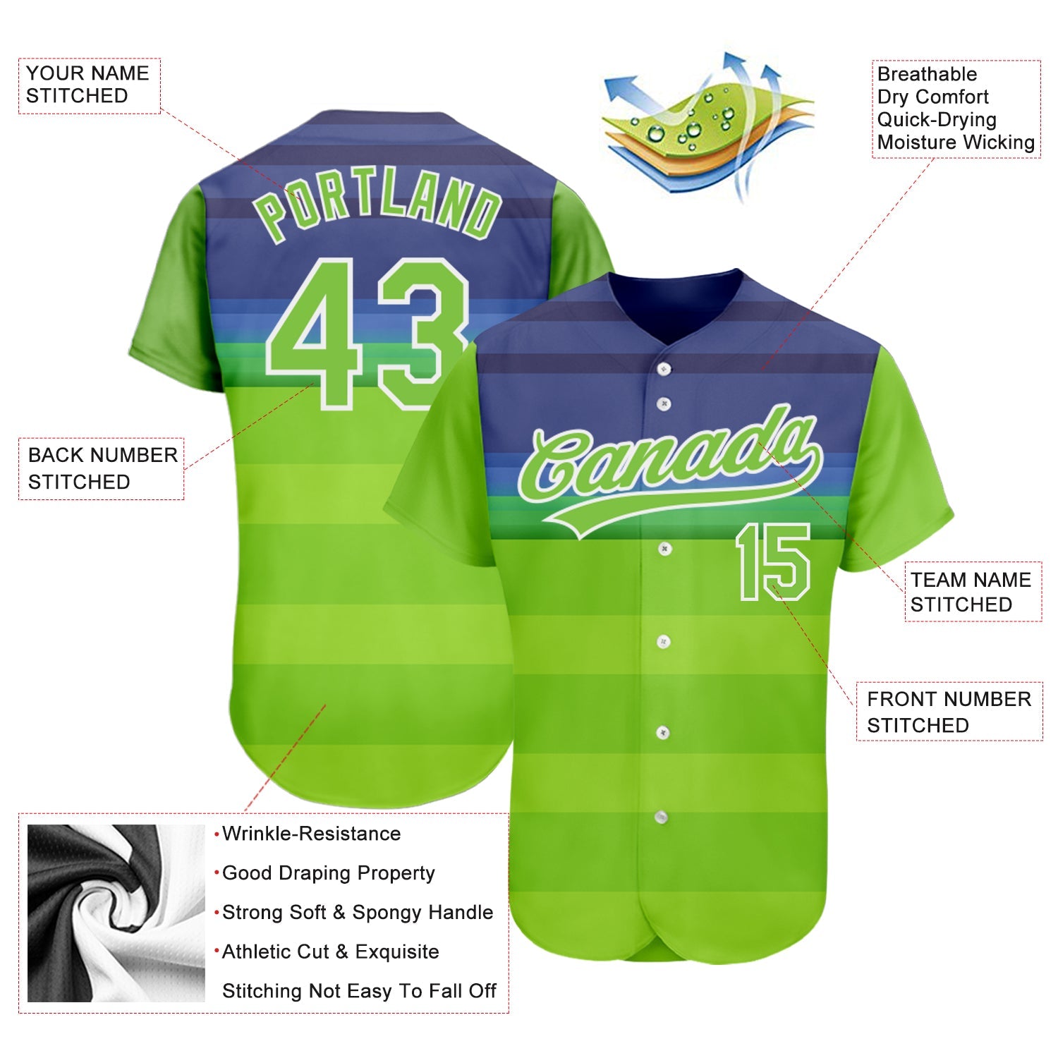 Custom Neon Green Neon Green-Royal 3D Pattern Design Authentic Baseball Jersey - Sky-Custom