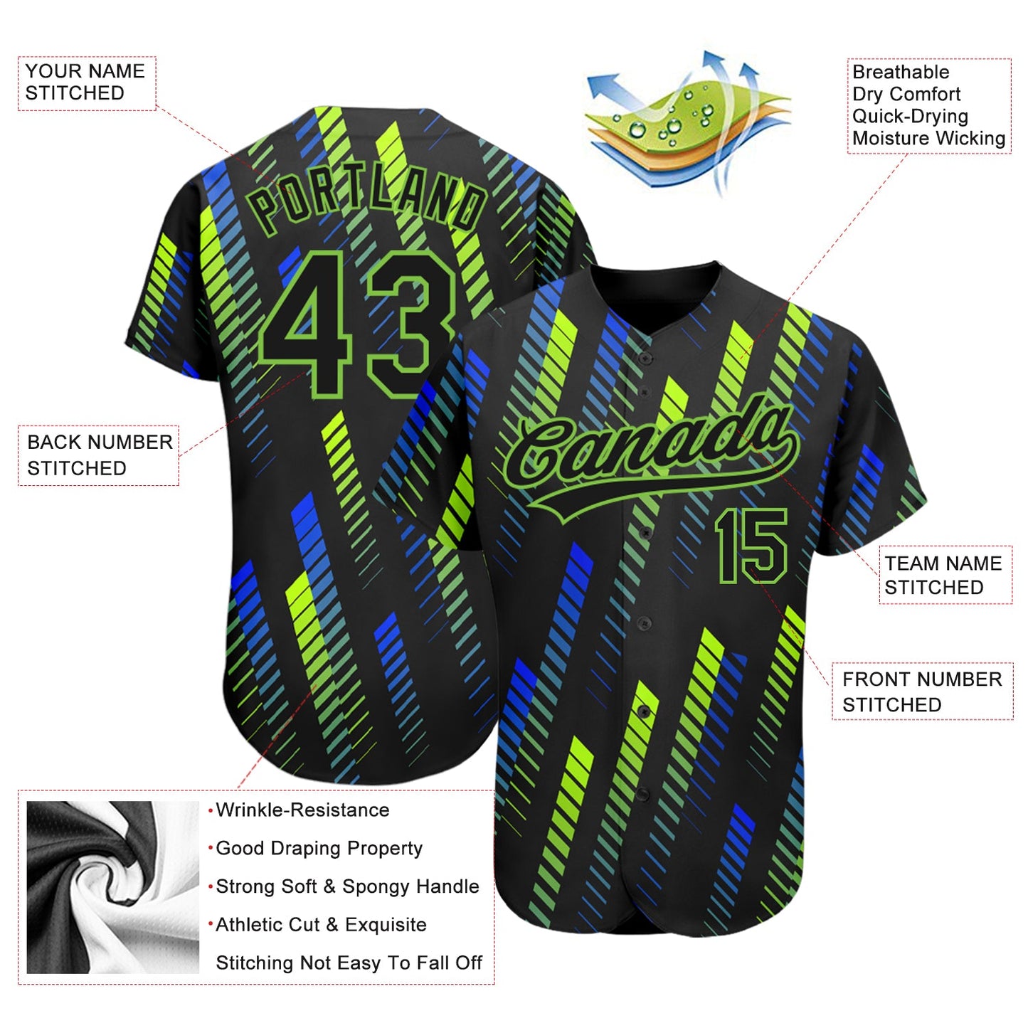 Custom Black Black Neon Green-Royal 3D Pattern Design Authentic Baseball Jersey - Sky-Custom