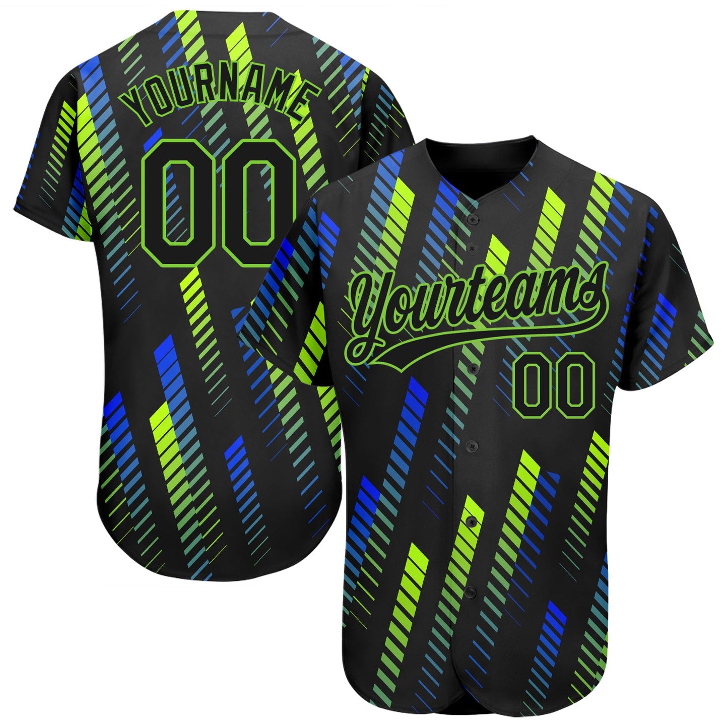 Custom Black Black Neon Green-Royal 3D Pattern Design Authentic Baseball Jersey - Sky-Custom