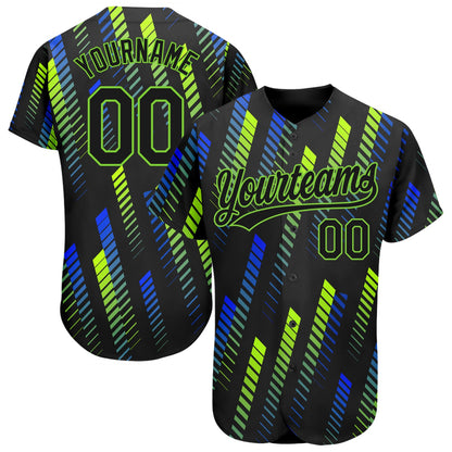 Custom Black Black Neon Green-Royal 3D Pattern Design Authentic Baseball Jersey - Sky-Custom