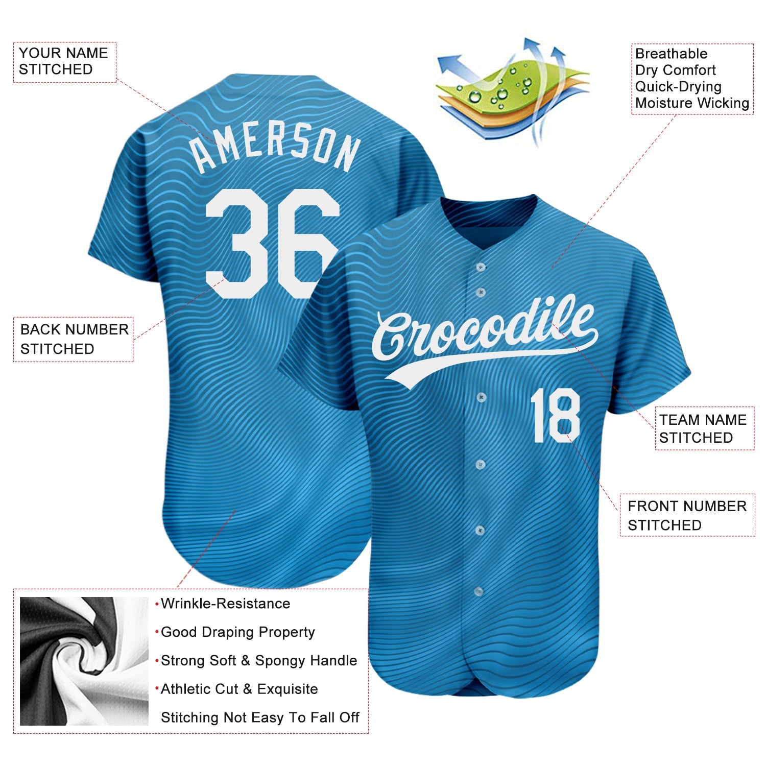 Custom Light Blue White 3D Pattern Design Authentic Baseball Jersey - Sky-Custom