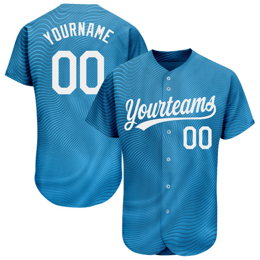 Custom Light Blue White 3D Pattern Design Authentic Baseball Jersey - Sky-Custom