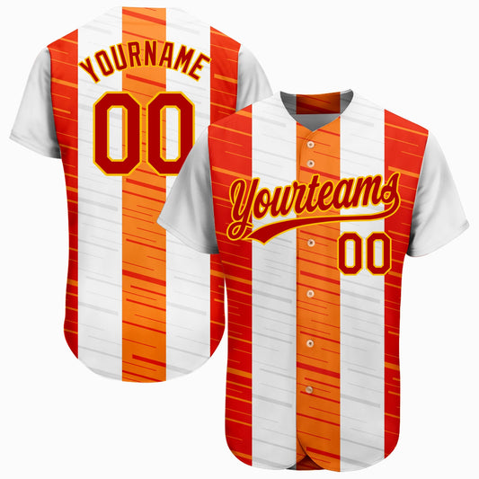 Custom White Red Gold-Orange 3D Pattern Design Authentic Baseball Jersey - Sky-Custom