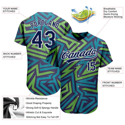 Custom Teal Navy-Kelly Green 3D Pattern Design Authentic Baseball Jersey - Sky-Custom