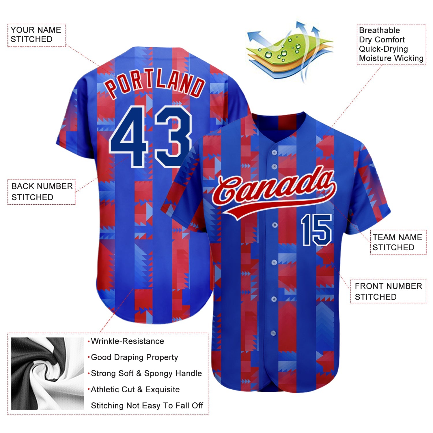 Custom Royal Royal-Red 3D Pattern Design Authentic Baseball Jersey - Sky-Custom