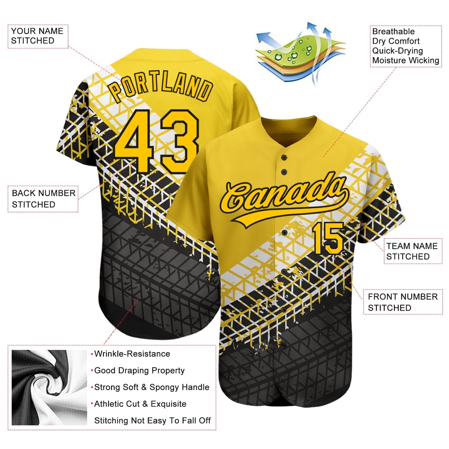 Custom Gold Gold-Black 3D Pattern Design Authentic Baseball Jersey - Sky-Custom