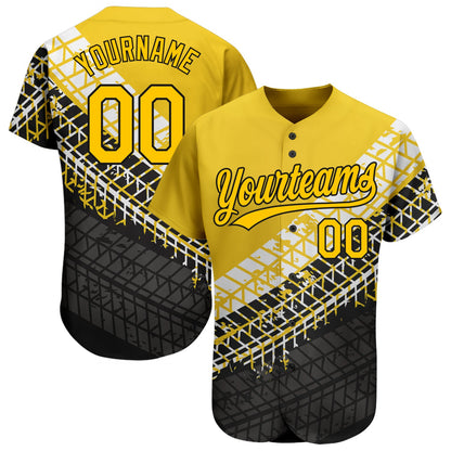 Custom Gold Gold-Black 3D Pattern Design Authentic Baseball Jersey - Sky-Custom