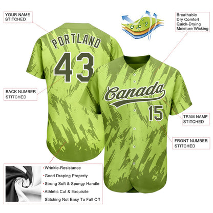 Custom Neon Green Olive-White 3D Pattern Design Authentic Baseball Jersey - Sky-Custom