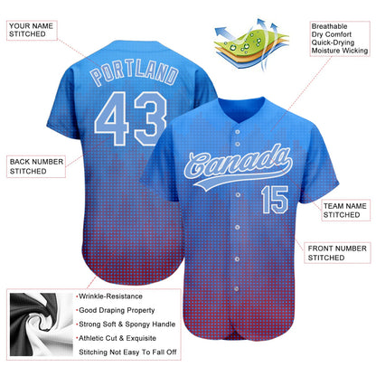 Custom Royal Light Blue-Red 3D Pattern Design Authentic Baseball Jersey - Sky-Custom