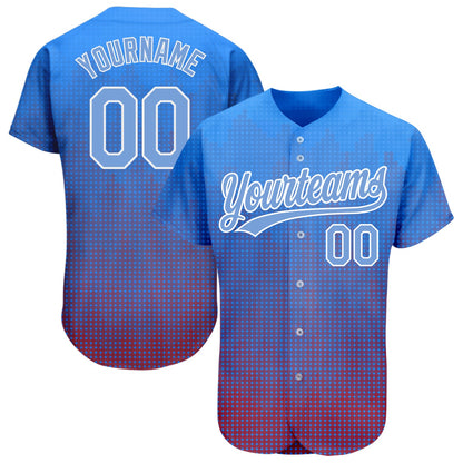 Custom Royal Light Blue-Red 3D Pattern Design Authentic Baseball Jersey - Sky-Custom