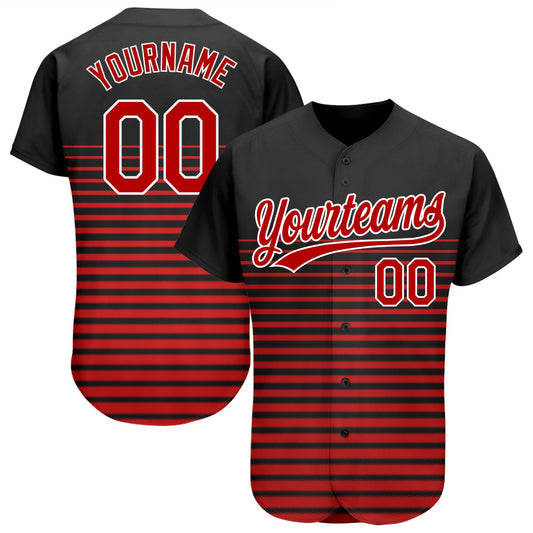 Custom Black Red-White 3D Pattern Design Authentic Baseball Jersey - Sky-Custom
