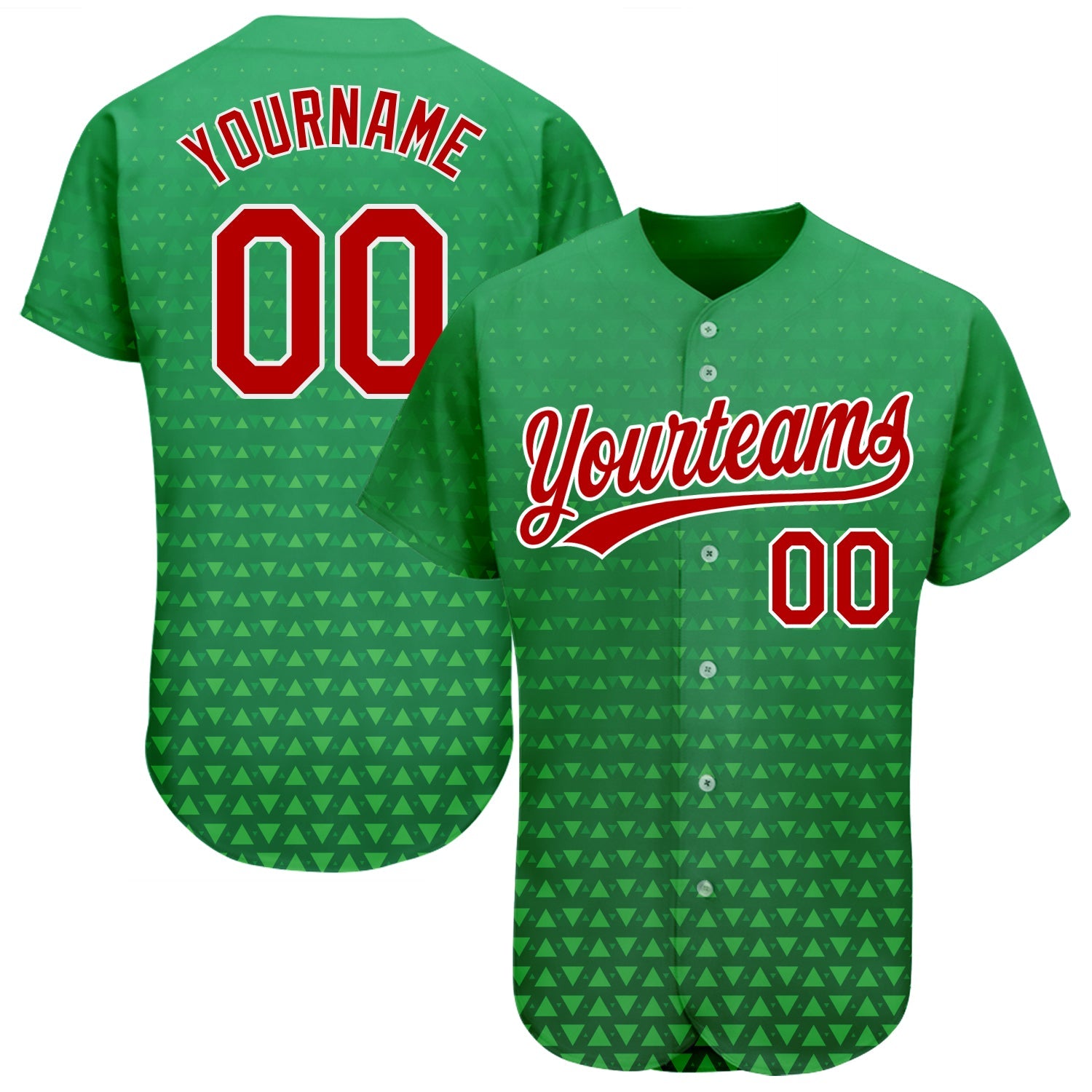 Custom Kelly Green Red-White 3D Pattern Design Authentic Baseball Jersey - Sky-Custom