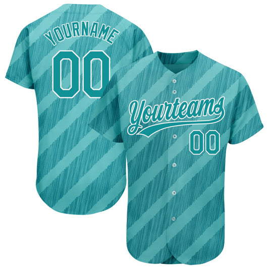 Custom Aqua Teal-White 3D Pattern Design Authentic Baseball Jersey - Sky-Custom