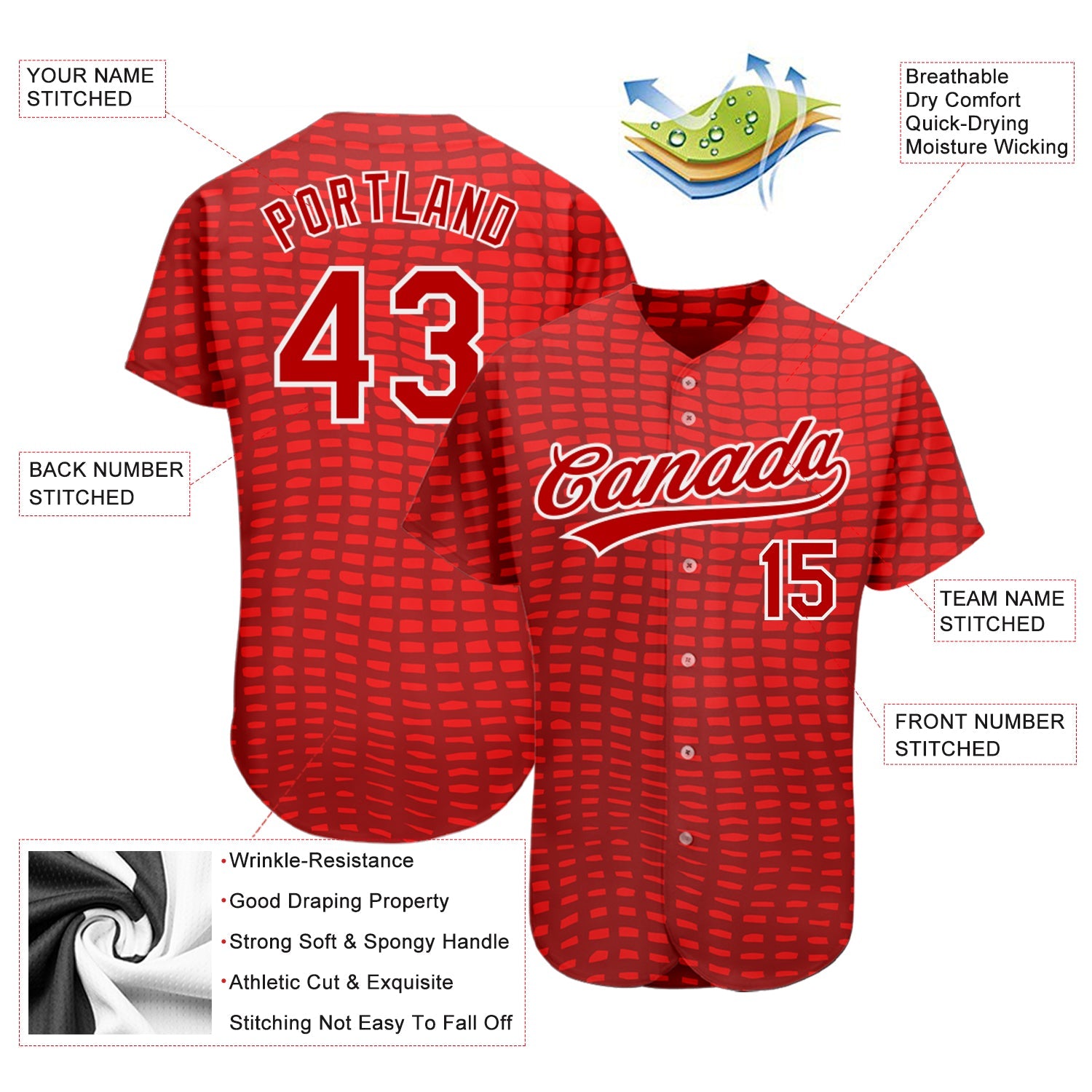 Custom Red Red-White 3D Pattern Design Authentic Baseball Jersey - Sky-Custom