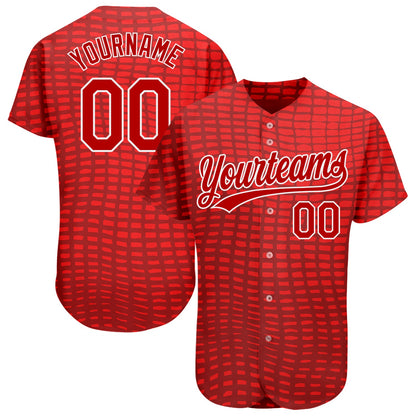 Custom Red Red-White 3D Pattern Design Authentic Baseball Jersey - Sky-Custom