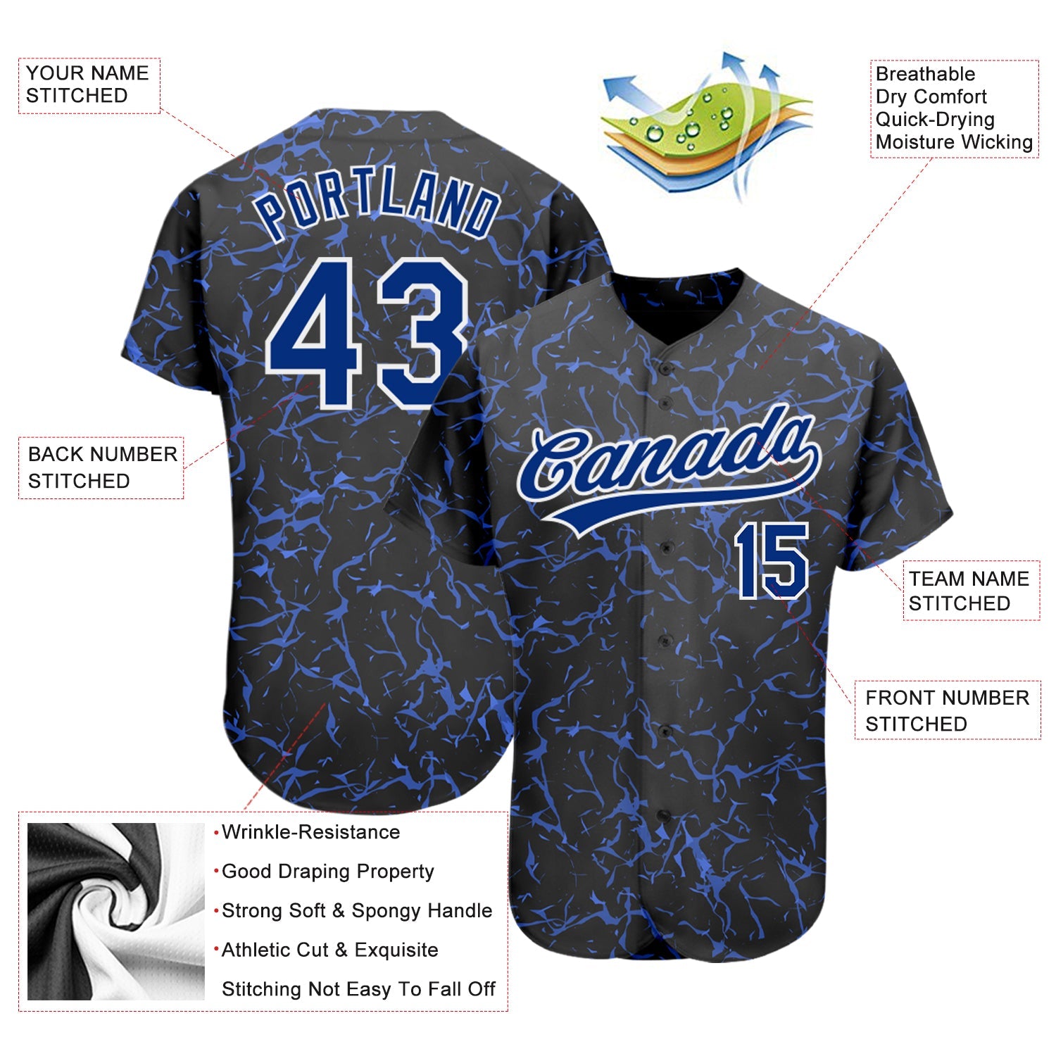 Custom Black Royal-White 3D Pattern Design Authentic Baseball Jersey - Sky-Custom