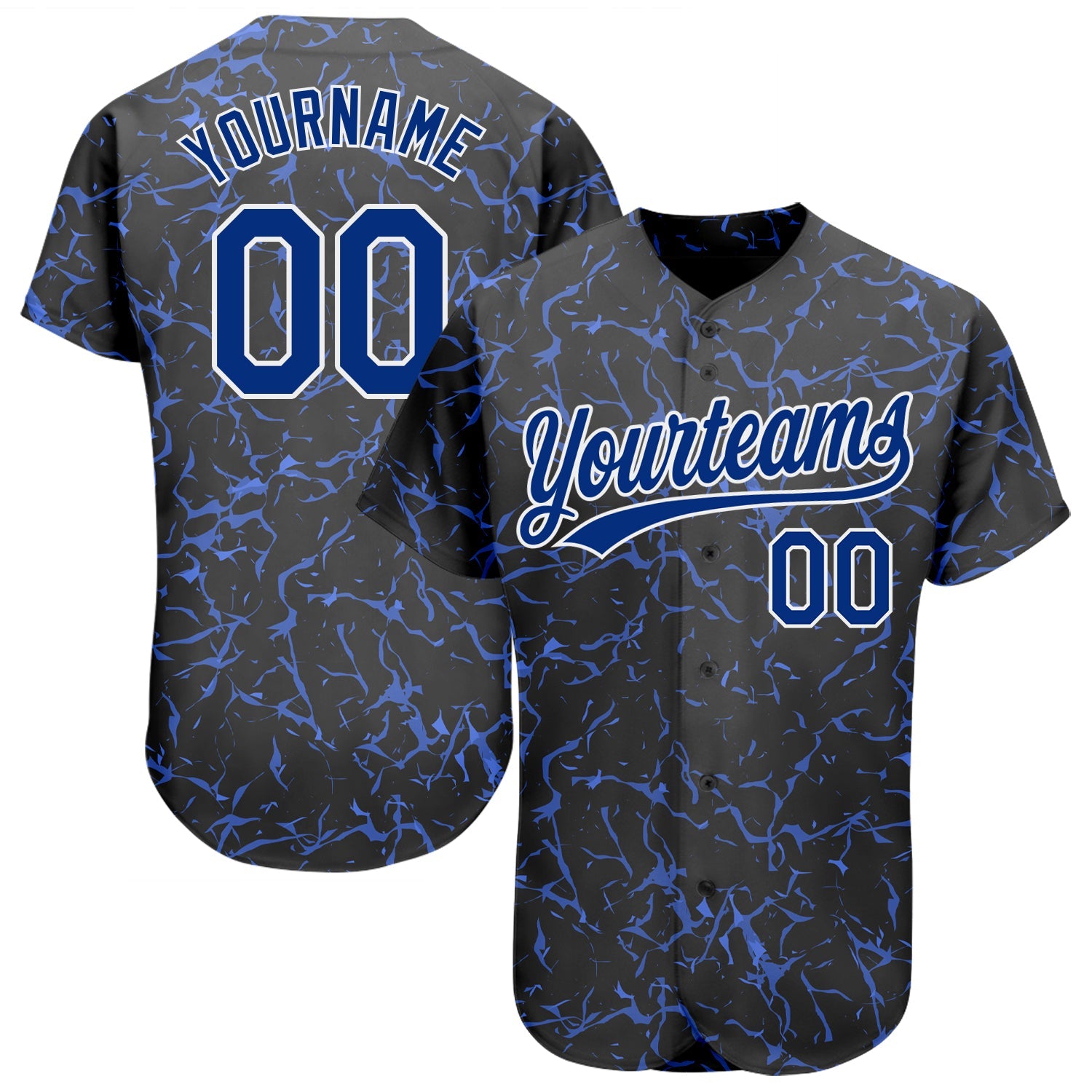 Custom Black Royal-White 3D Pattern Design Authentic Baseball Jersey - Sky-Custom