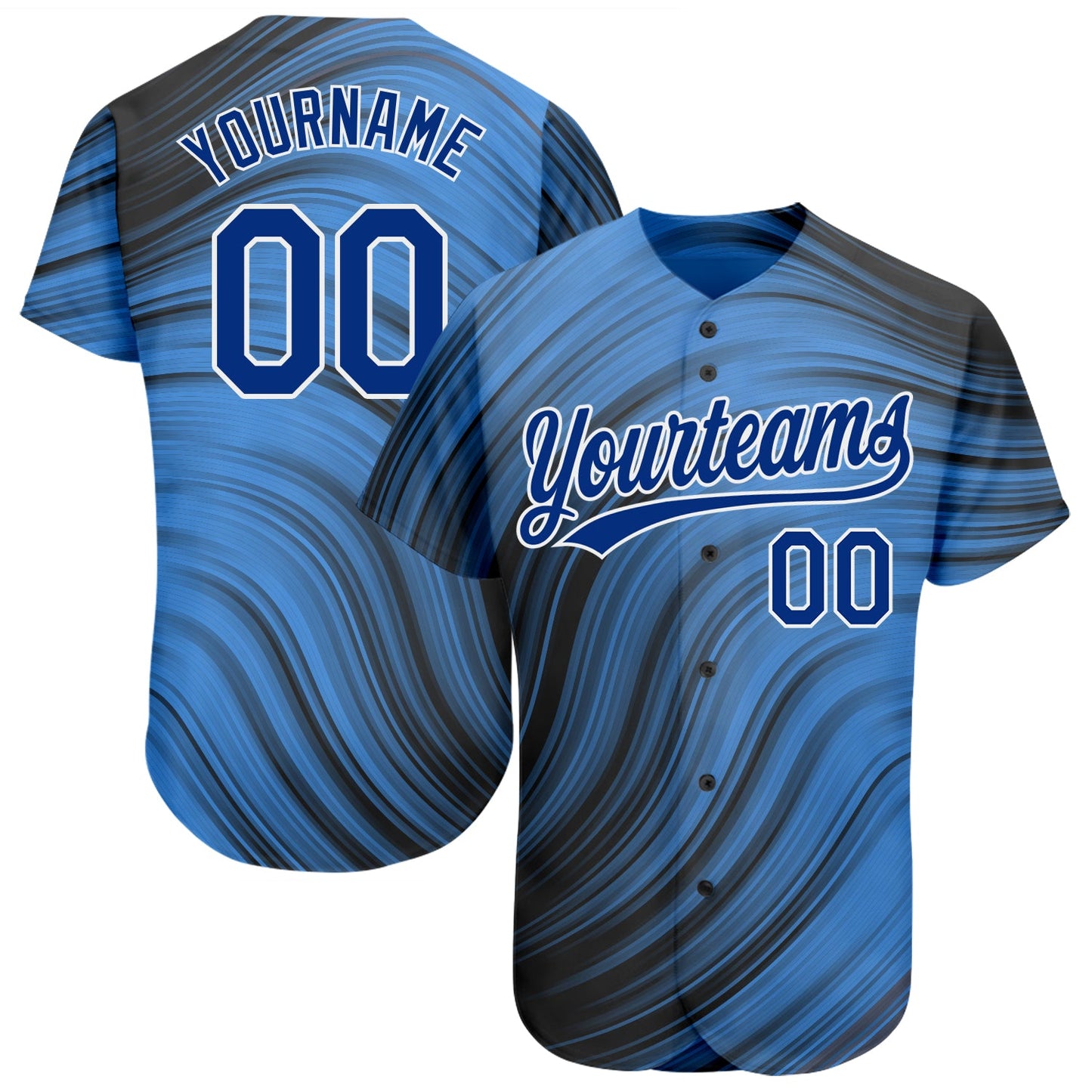 Custom Light Blue Royal-Black 3D Pattern Design Authentic Baseball Jersey - Sky-Custom