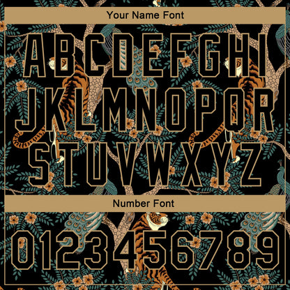 Custom Black Black-Old Gold 3D Pattern Design Tiger And Peacock Authentic Basketball Jersey - Sky-Custom