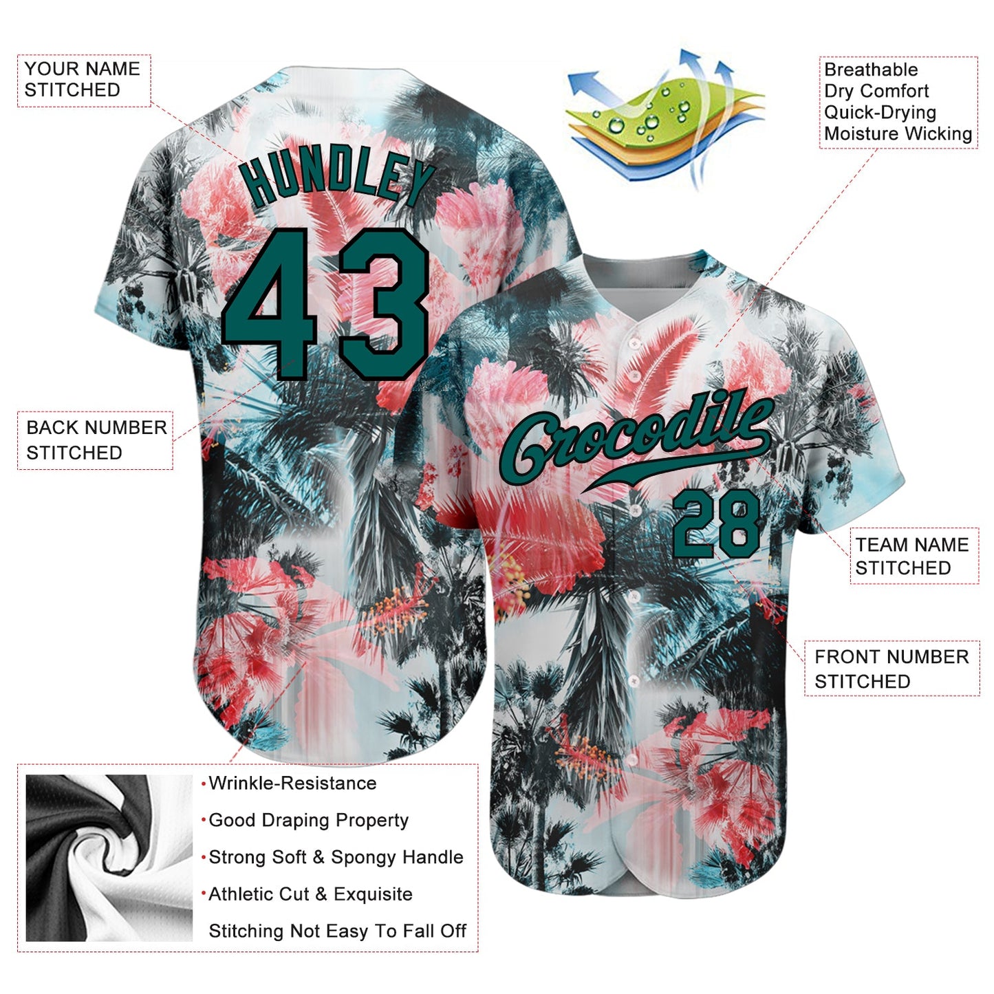 Custom White Midnight Green-Black 3D Pattern Design Hawaii Palm Trees Authentic Baseball Jersey - Sky-Custom
