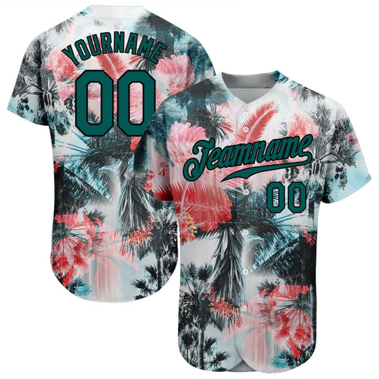 Custom White Midnight Green-Black 3D Pattern Design Hawaii Palm Trees Authentic Baseball Jersey - Sky-Custom