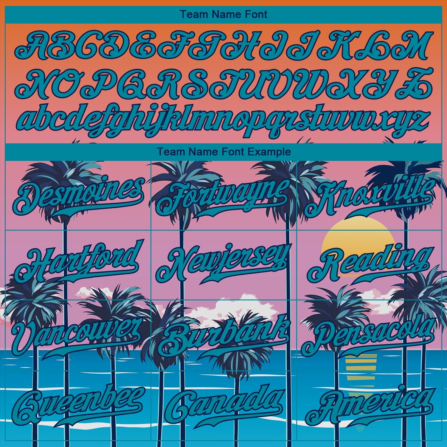 Custom Orange Teal-Navy 3D Pattern Design Sun Beach Hawaii Palm Trees Authentic Baseball Jersey - Sky-Custom