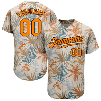 Custom Cream Bay Orange-Brown 3D Pattern Design Hawaii Palm Leaves Authentic Baseball Jersey - Sky-Custom