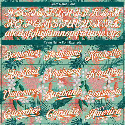 Custom Teal White-Orange 3D Pattern Design Hawaii Palm Leaves And Flowers Authentic Baseball Jersey - Sky-Custom