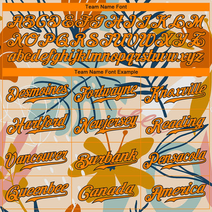 Custom Cream Bay Orange-Black 3D Pattern Design Hawaii Palm Leaves And Flowers Authentic Baseball Jersey - Sky-Custom