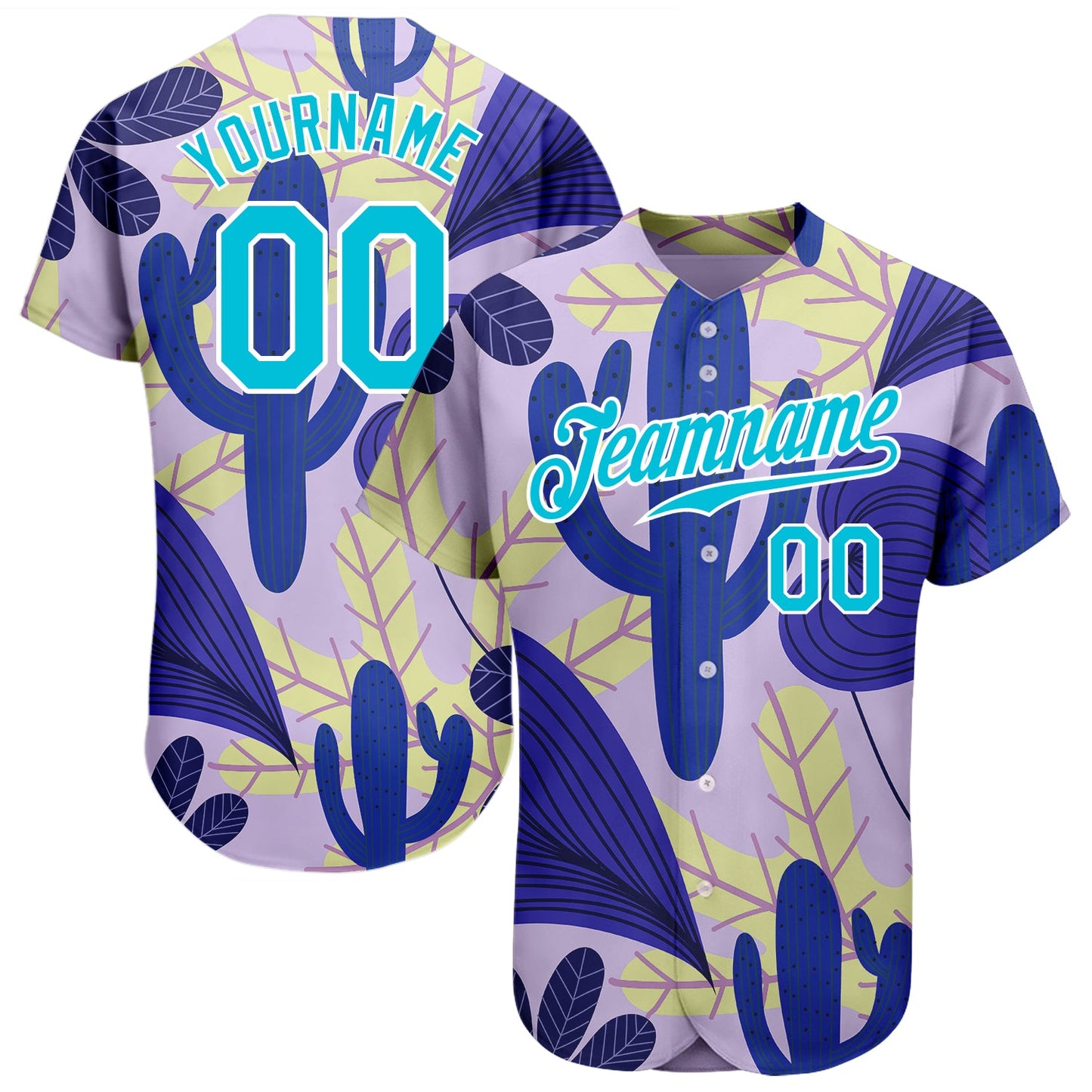 Custom Purple Lakes Blue-White 3D Pattern Design Cactus And Leaves Authentic Baseball Jersey - Sky-Custom