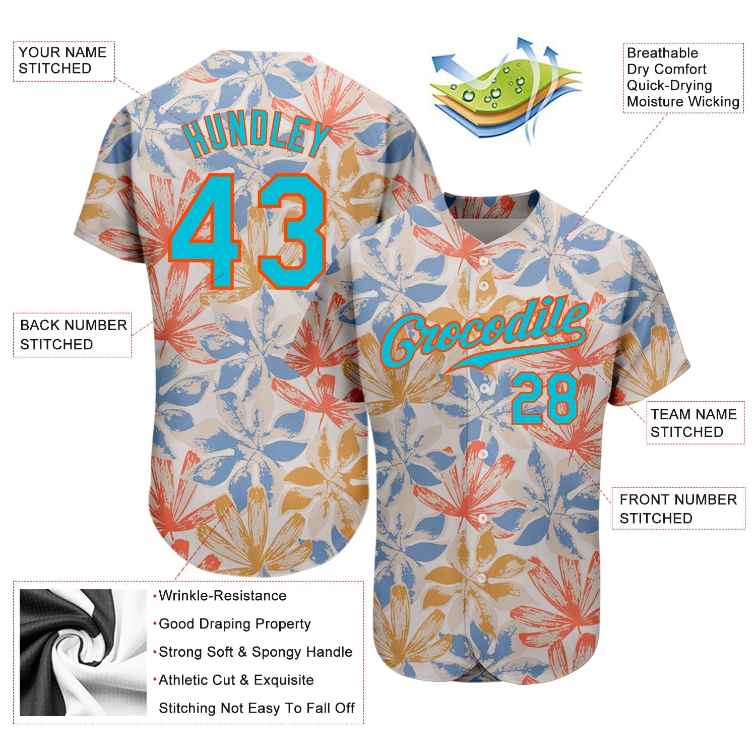 Custom White Lakes Blue-Orange 3D Pattern Design Leaves Authentic Baseball Jersey - Sky-Custom