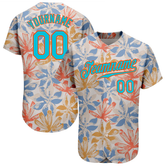 Custom White Lakes Blue-Orange 3D Pattern Design Leaves Authentic Baseball Jersey - Sky-Custom