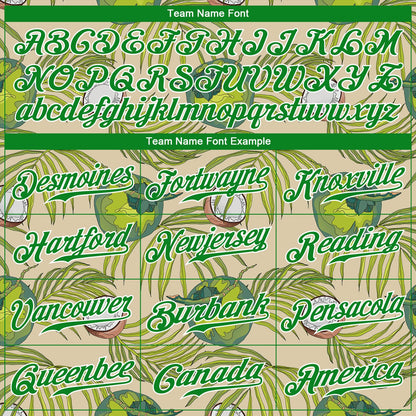 Custom Cream Grass Green-White 3D Pattern Design Coconuts And Leaves Authentic Baseball Jersey - Sky-Custom